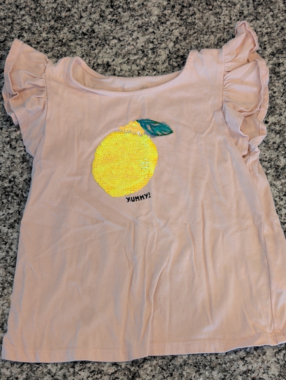 H&M Pink Short Sleeve Top with Yellow Sequin Lemon